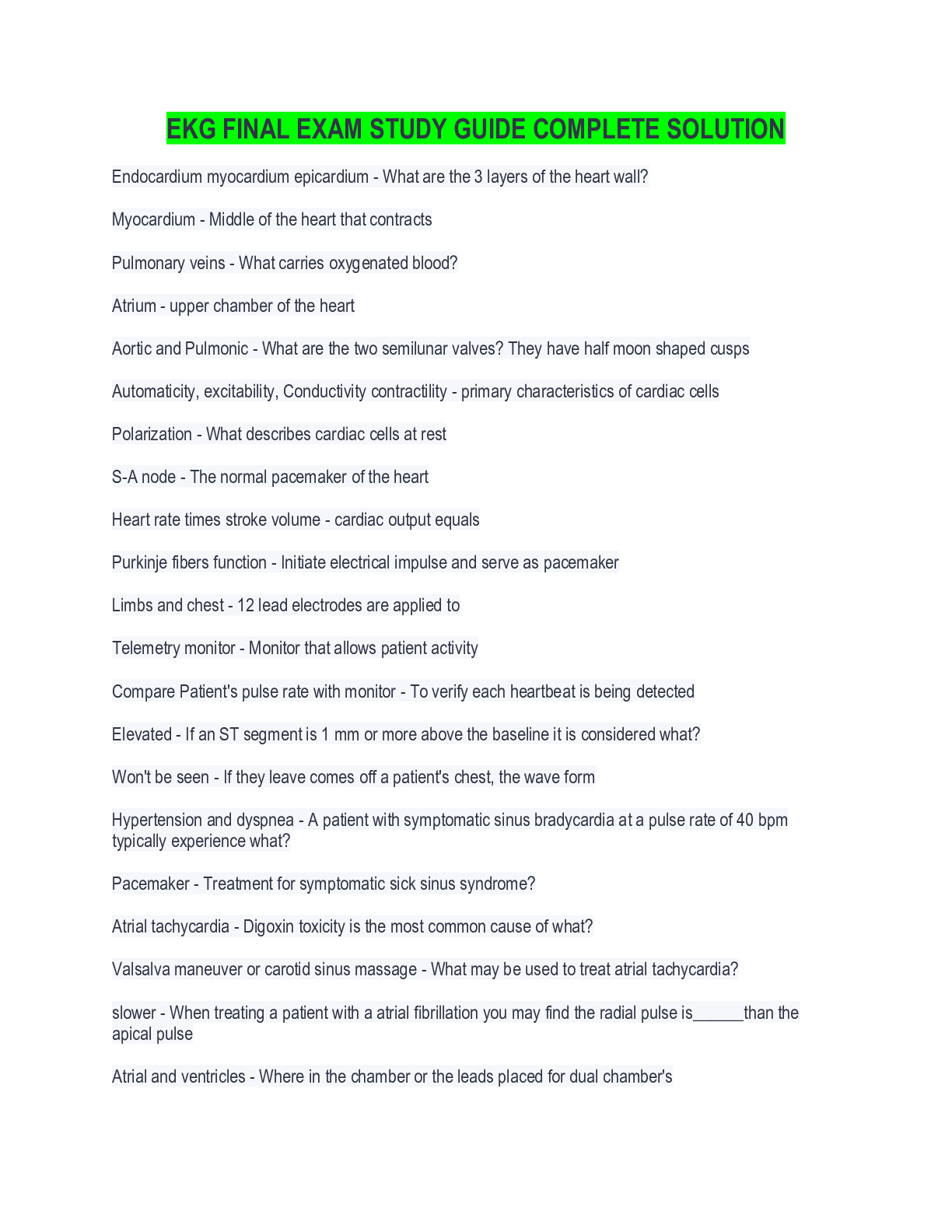 Preview image of EKG FINAL EXAM STUDY GUIDE COMPLETE SOLUTION document